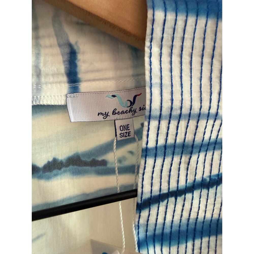 New my Beachy side blue & white coverup robe cotton one size - Picture 5 of 6